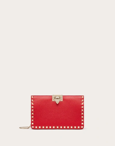 Valentino Garavani Rockstud Calfskin Clutch In Rouge Pur