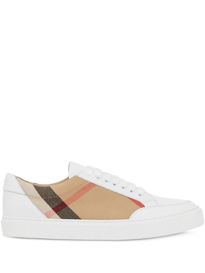 Burberry Leather Sneaker With House Check Motif In White