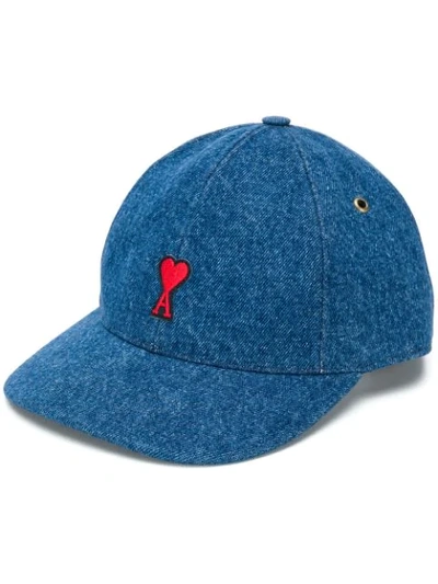 Ami Alexandre Mattiussi De Coeur Denim Baseball Cap In Blue