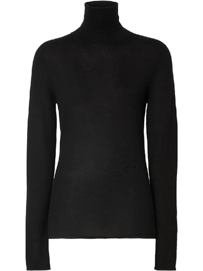 Burberry Embroidered Logo Roll Neck Jumper In Black