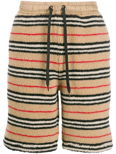 Burberry Icon Stripe Fleece Shorts In Brown