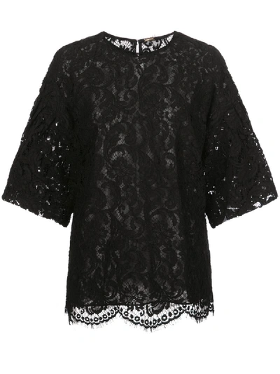 Adam Lippes Short Bell-sleeved Lace Top In Black