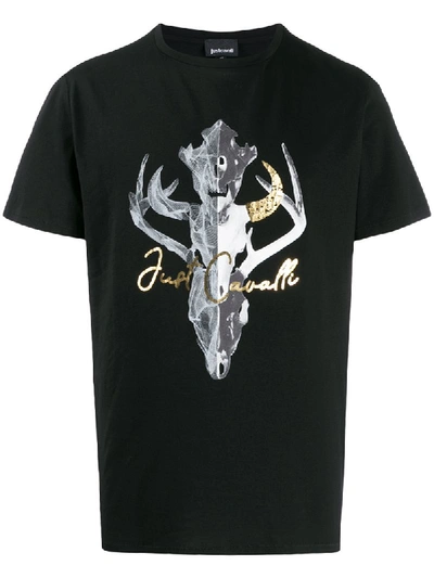 Just Cavalli Deer Head Logo T-shirt In Black