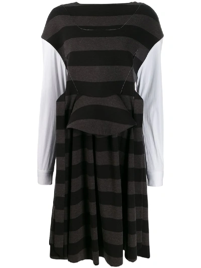 Chalayan Contrast Sleeve Striped Dress In Black