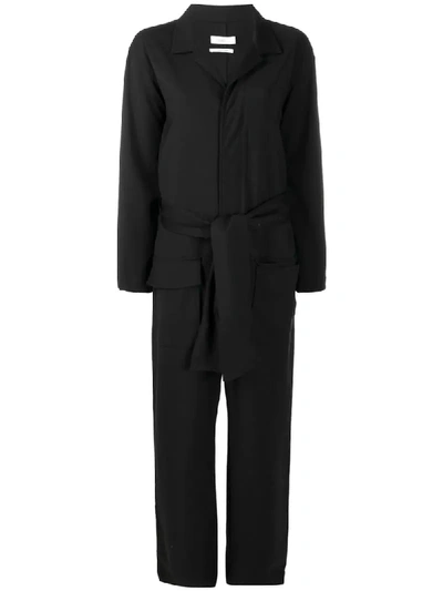 Closed Waist-tied Jumpsuit In Black