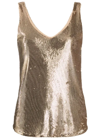 Blanca Sequinned Sleeveless Top In Gold