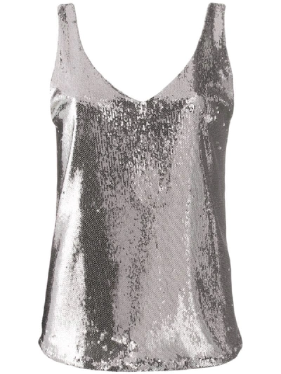 Blanca Sequined V-neck Tank Top In Grey