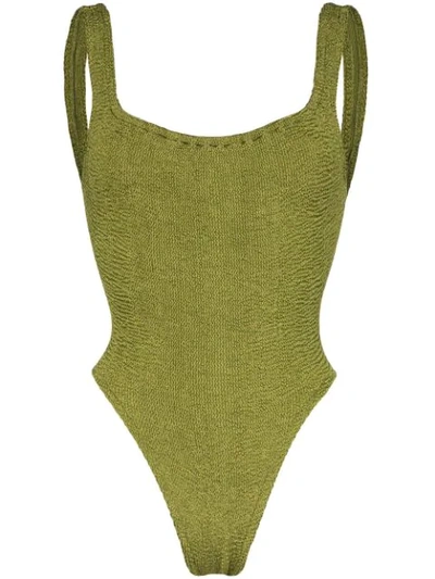 Hunza G Classic Square-neck One-piece Swimsuit In Metallic Moss