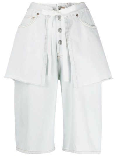 Mm6 Maison Margiela Layered Effect Denim Shorts In White