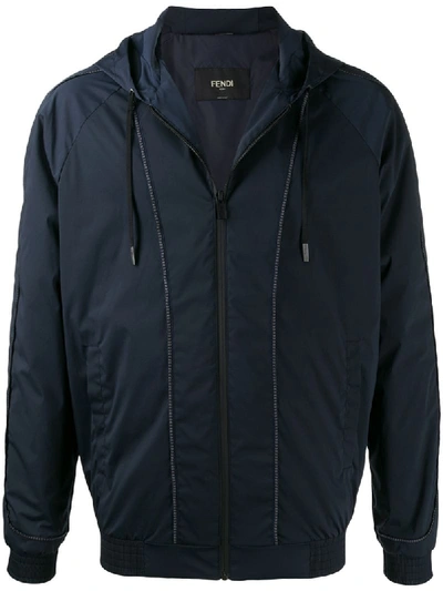 Fendi Kway Hooded Wind Breaker Jacket In Blue