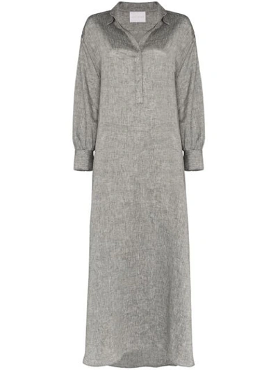 Asceno Porto Charcoal Organic Linen Shirt Dress In Grey