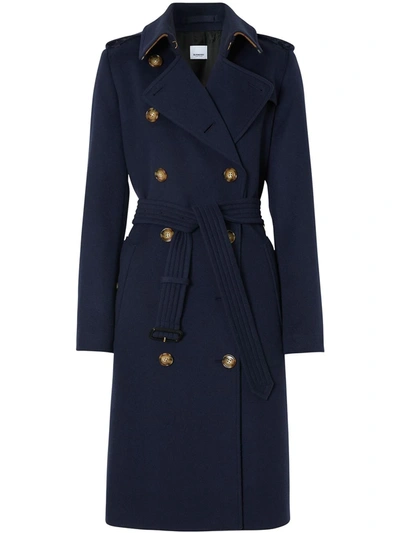 Burberry Cashmere Double-breasted Coat In Blue