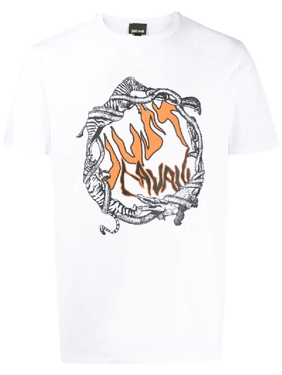 Just Cavalli Flame Logo Crew-neck T-shirt In White