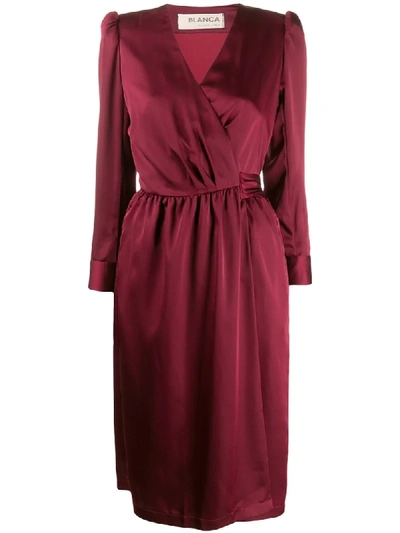 Blanca Puff-shoulder Wrap Dress In Red