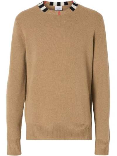 Burberry Icon Stripe Trim Cashmere Sweater In Beige