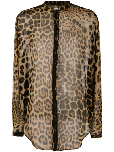 Saint Laurent Men's Leopard Sheer Silk Shirt In Multicolor