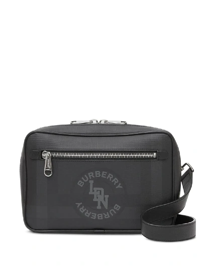 Burberry London-check Logo-print Leather Cross-body Bag In Grey