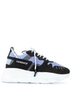 Versace Chain Reaction Chunky Sneakers In Black,light Blue