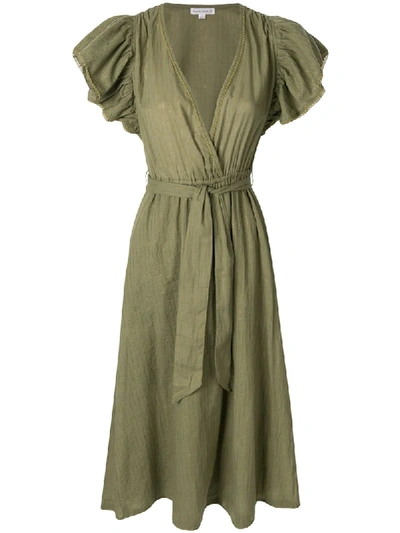 Poupette St Barth Kimi Ruffled Midi Dress In Green