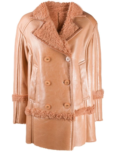 Drome Shearling Button-up Coat In Brown