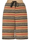 Burberry Holwell Stripe Fleece Track Shorts In Brown