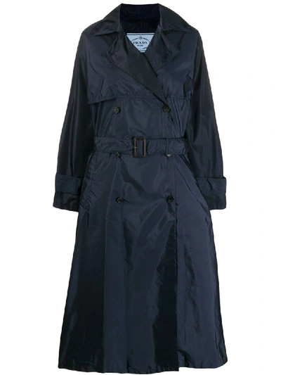 Prada Flared Mid-length Trench Coat In Blue