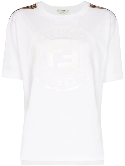 Fendi Tonal Roma Logo Print T-shirt  In F188p White + Tobacco