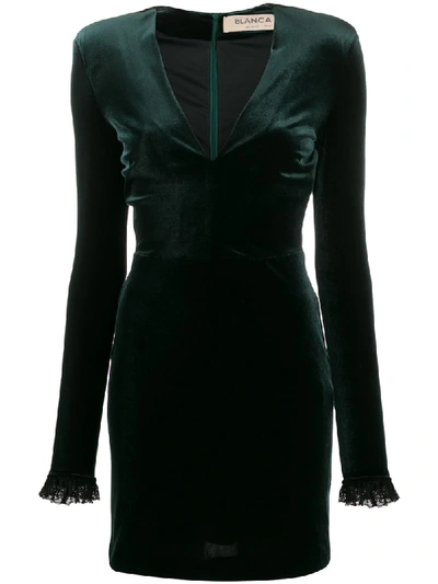 Blanca V-neck Velvet Dress In Green