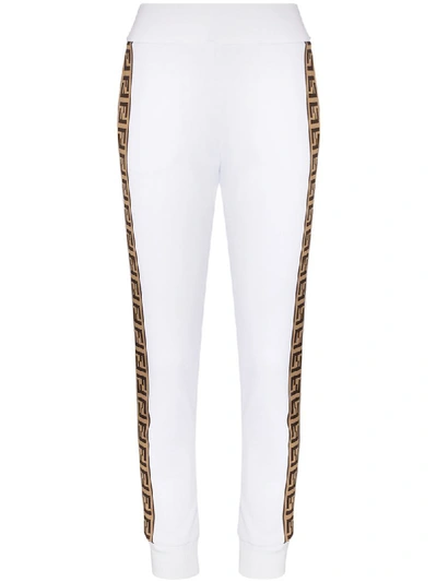 Fendi Roma Logo Stripe Track Pants In White
