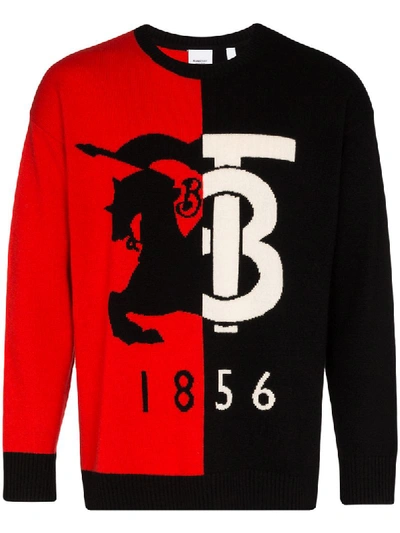 Burberry Contrast Logo Cashmere Jumper In Red,black,white