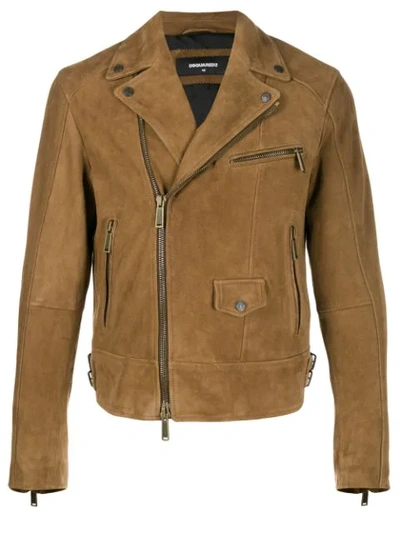 Dsquared2 Pocket Detail Suede Biker Jacket In Brown