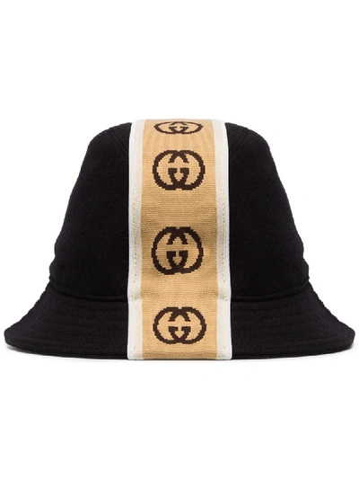 Gucci Black Stripe Logo Wool Bucket Hat
