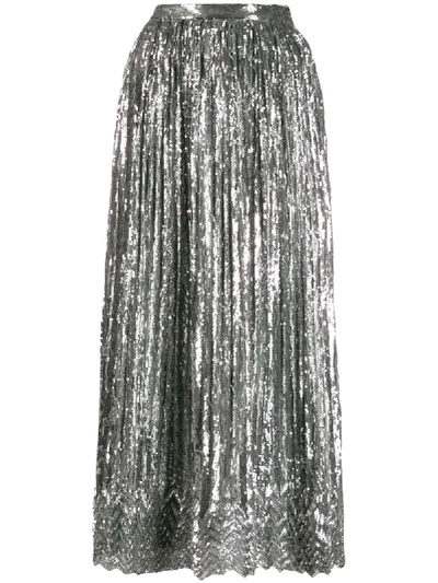 Marco De Vincenzo Sequin-embellished Pleated Skirt In Silver