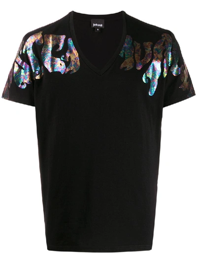 Just Cavalli T-shirt Mit Schimmerndem Logo In Black