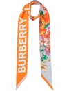 BURBERRY FLORAL AND LOGO PRINT SKINNY SCARF