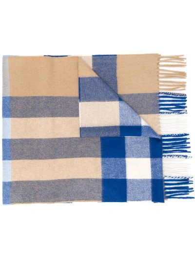 Burberry Check Print Fringed Scarf In Neutrals
