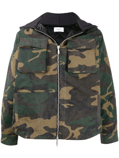 Rhude Hooded Camouflage Jacket In Green