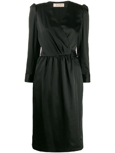 Blanca Rounded-shoulders Wrap Dress In Black