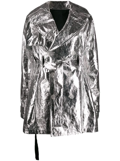 Ben Taverniti Unravel Project Metallic Belted Trench Coat In Silver