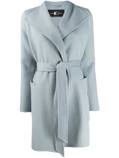 Luisa Cerano Belted Single-breasted Coat In Blue