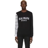 Balmain Logo Cotton Knit Crewneck Sweater In Black