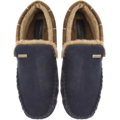 Barbour Monty Suede Tartan Moccasins In Navy