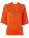 Nobody Denim V-neck Boxy Fit T-shirt In Orange