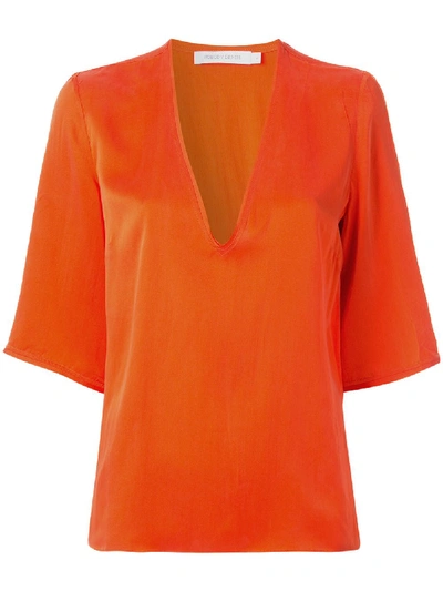 Nobody Denim V-neck Boxy Fit T-shirt In Orange