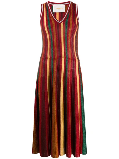 La Doublej Accordion Knit Dress In Multicolor Rosso