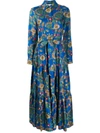 La Doublej Bellini Tiered Thistle-print Silk Shirt Dress In Thistle Blue
