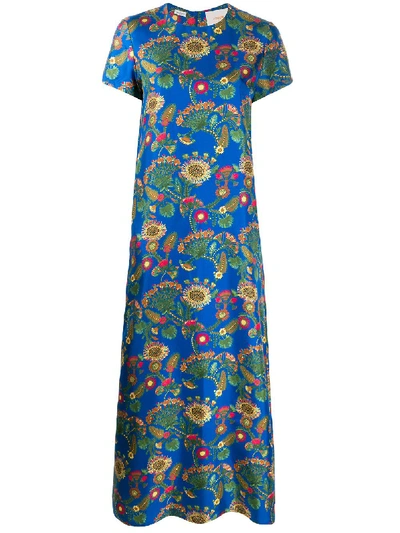 La Doublej Swing Thistle Print Dress In Thistle Blu