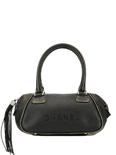 Pre-owned Chanel Hanging Tassel Logo Tote In Black