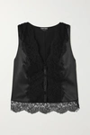 TOM FORD LACE-PANELED SILK-BLEND CHARMEUSE TOP