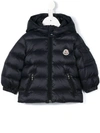 Moncler Logo Patch Padded Coat In Blue